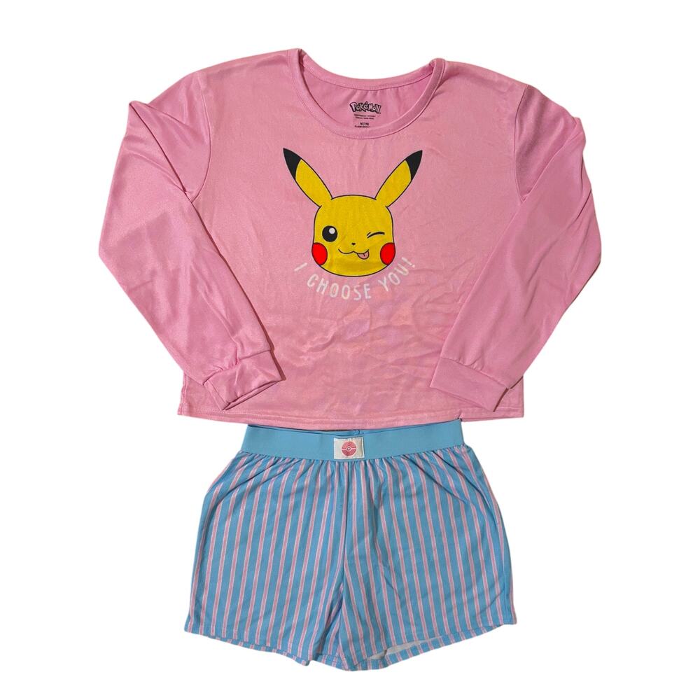 POKÉMON Girls Pikachu Pajama PJ Set Shorts Size M 7/8 Pink Blue Summer EUC